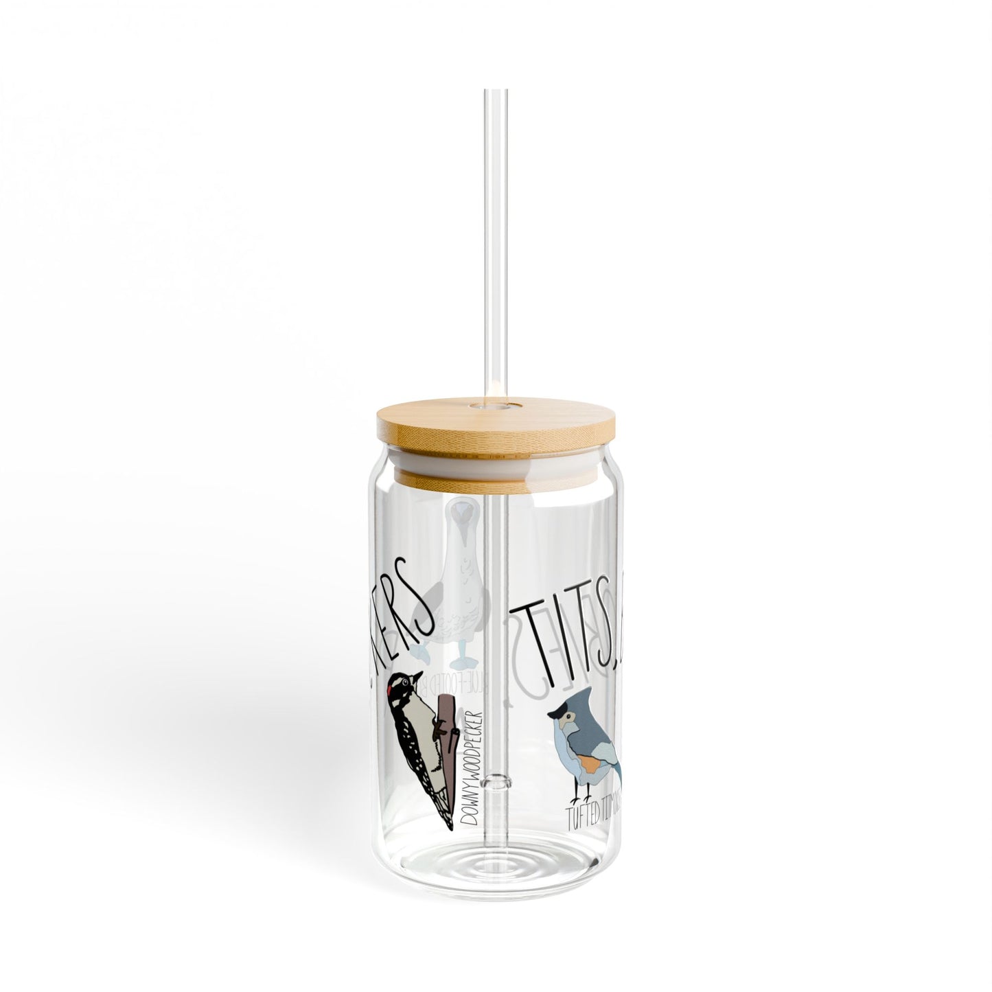 Tits, Boobies, and Peckers Glass Sipper, Bird Pun Design