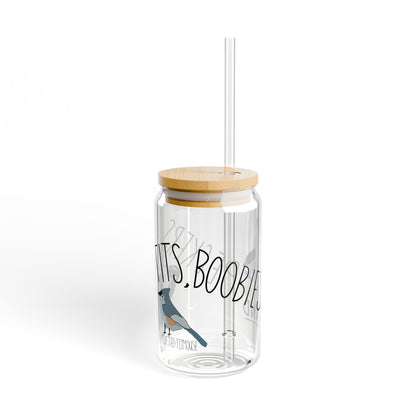 Tits, Boobies, and Peckers Glass Sipper, Bird Pun Design