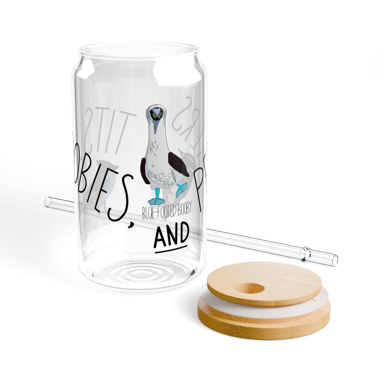 Tits, Boobies, and Peckers Glass Sipper, Bird Pun Design