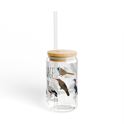 Funny Bird Lover Glass Tumbler - "Fowl Language" 16oz Reusable Cup with Bamboo Lid and Straw