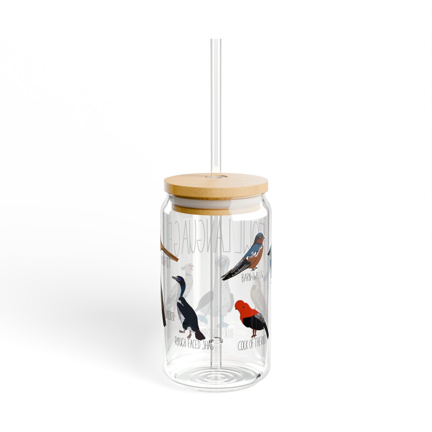 Funny Bird Lover Glass Tumbler - "Fowl Language" 16oz Reusable Cup with Bamboo Lid and Straw