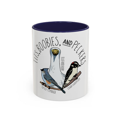 Bird Watcher Coffee Mug, Tits, Boobies, and Peckers Birding Mug, Funny Bird Lover Gift, Birding Enthusiast, Birding Gift Idea