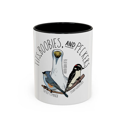 Bird Watcher Coffee Mug, Tits, Boobies, and Peckers Birding Mug, Funny Bird Lover Gift, Birding Enthusiast, Birding Gift Idea