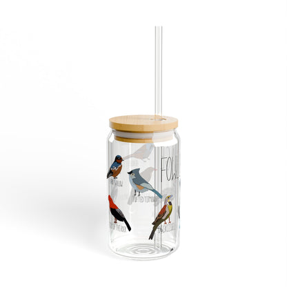 Funny Bird Lover Glass Tumbler - "Fowl Language" 16oz Reusable Cup with Bamboo Lid and Straw