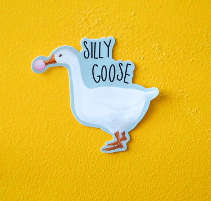 Silly Goose, Bubble Gum Blowing Goose | Funny Bird Lover Decal for Pun Enthusiasts