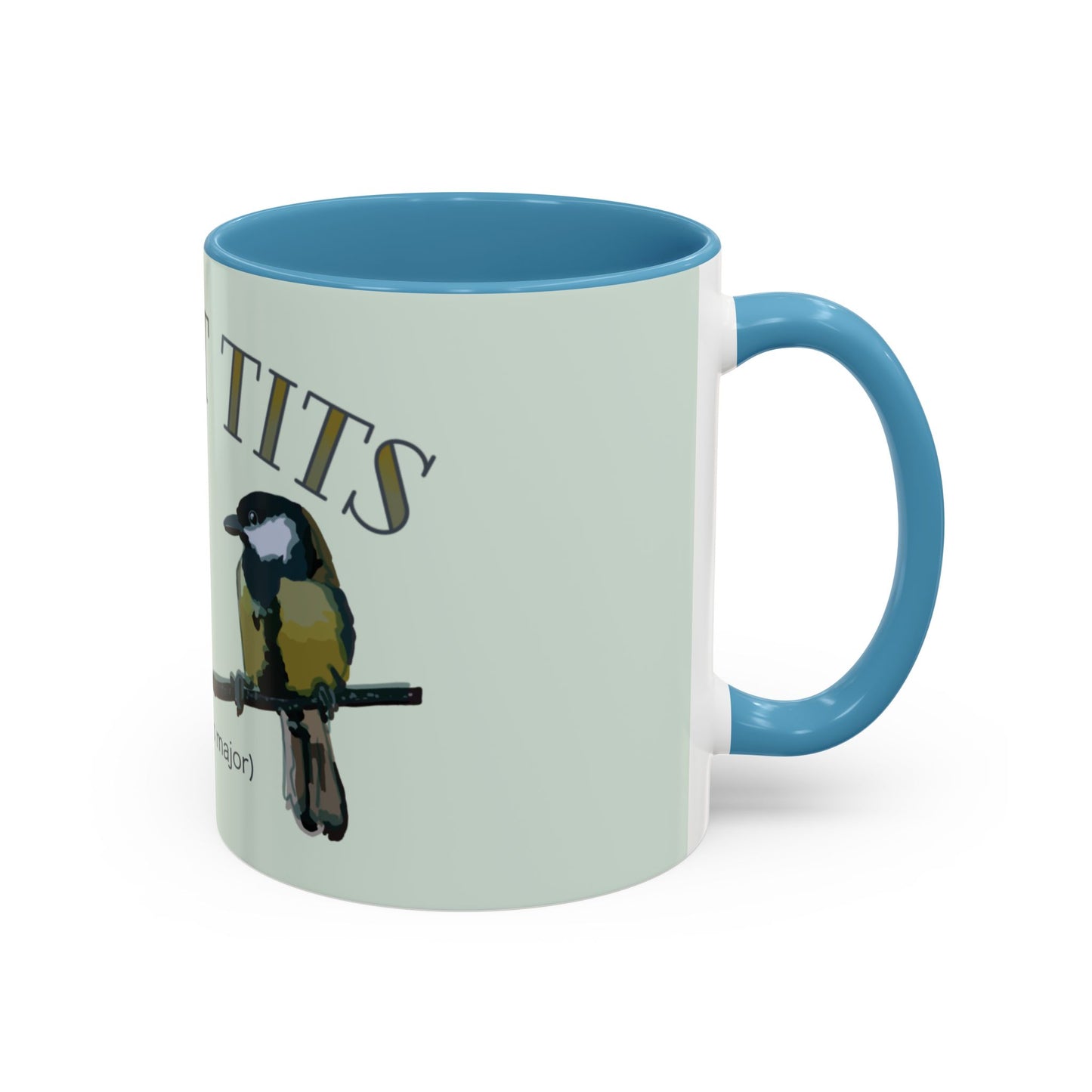 Side view of the 'Great Tits' mug, featuring intricate illustrations of great tits, displayed on a white background for a clean and detailed look.