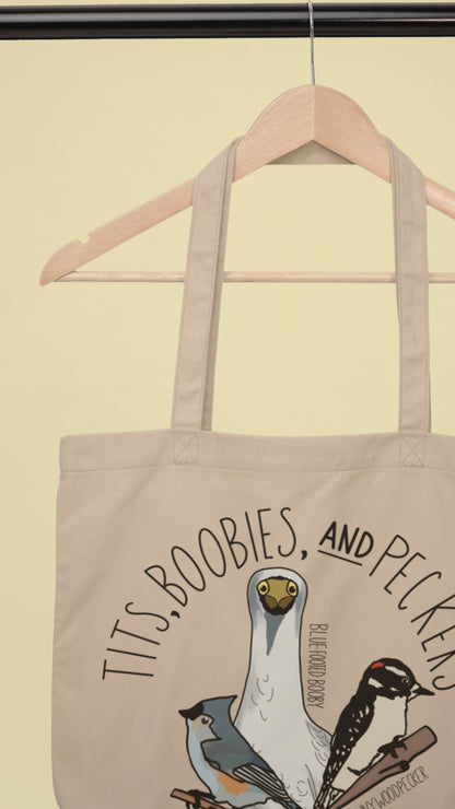 Tits, Boobies, and Peckers Birding Bag | Bird lover gift | Eco-Friendly Reusable Bag | Quirky Gift for Friends & Family | Office Humor Bag